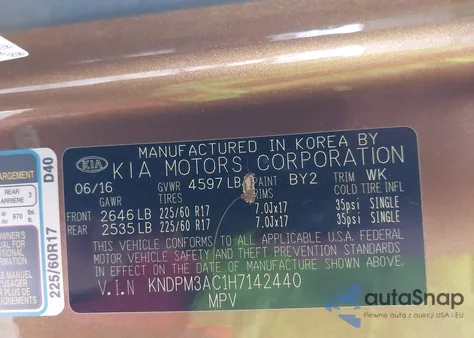 2017 Kia Sportage Lx z USA, uszkodzony, nr VIN KNDPM3AC1H7142440